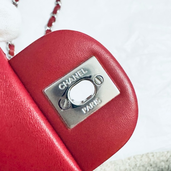 💯 Authentic Chanel Classic Rectangular Mini Flap Dark Red - Picture 4 of 13